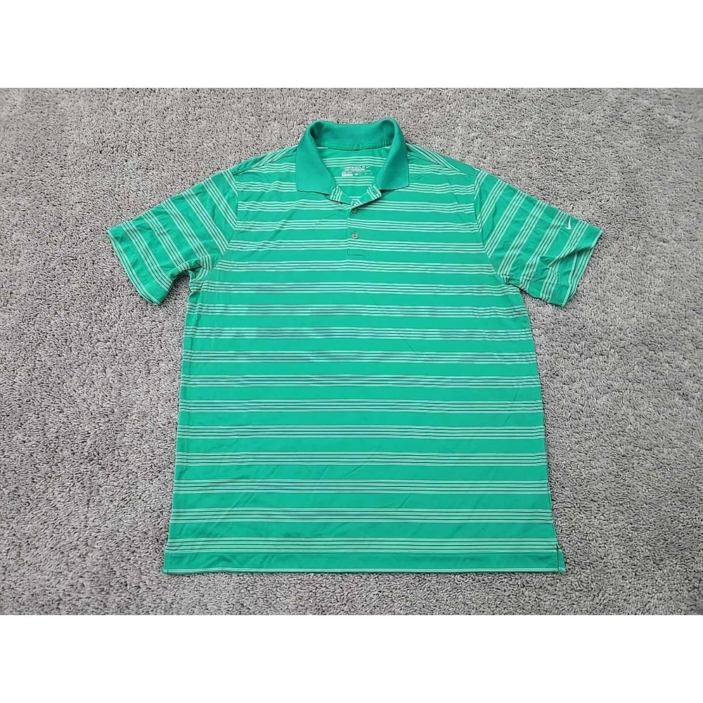 Nike Golf Polo Shirt Mens XL Green Striped Short Sleeve Tour Performance Dri-Fit